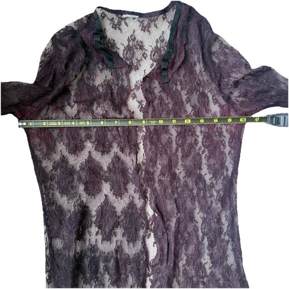 Whimsygoth Burgundy Sheer Lace Blouse Romantic Witchy Long Sleeve Top Coquette - Picture 8 of 10